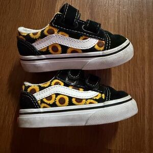 Vans Black and Yellow Sunflower Kids Sneakers